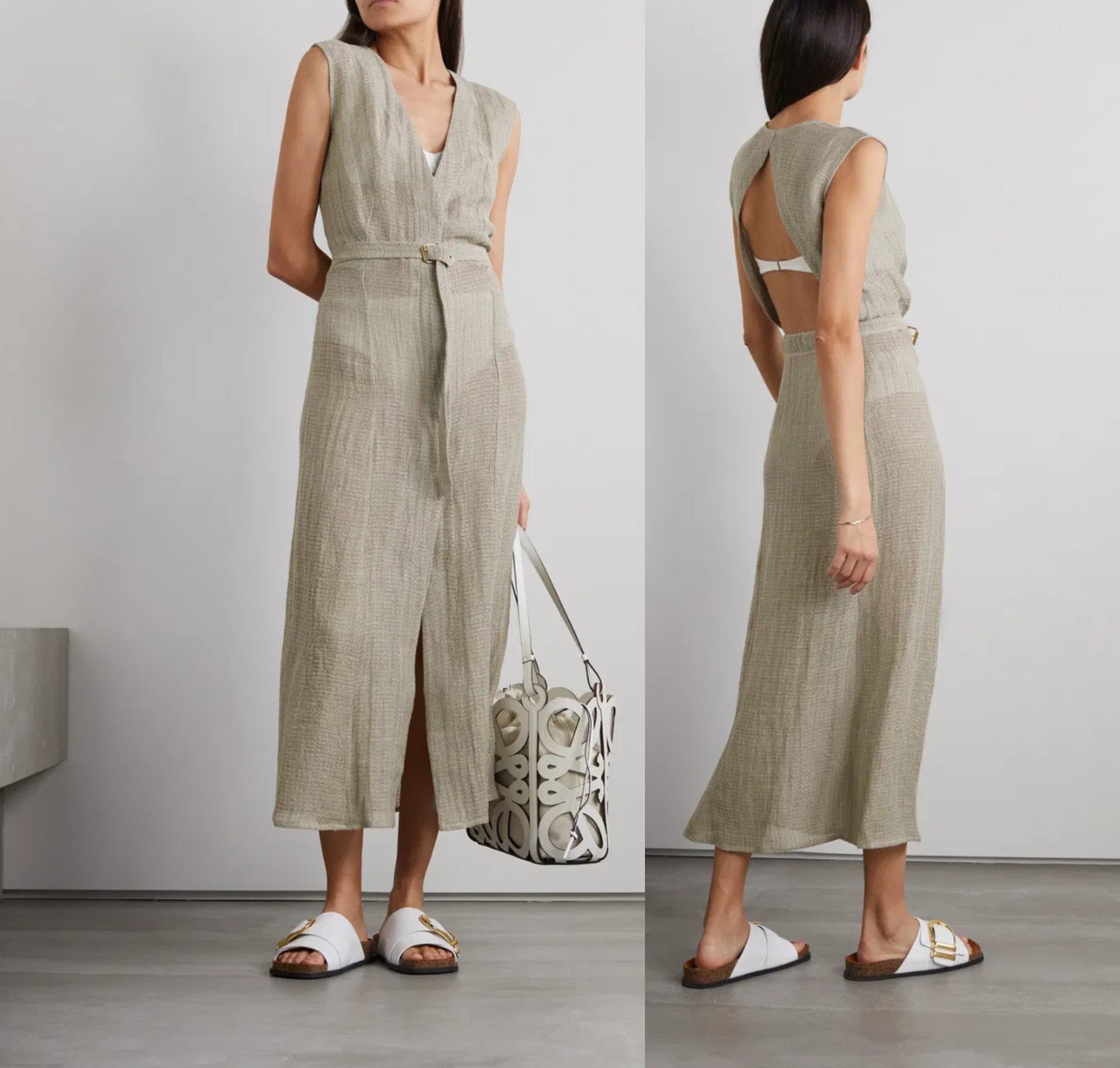 LE KASHA Matruh Open- Back Linen-Gauze midi Dress Size SmallAU8 US4 Organic Flax