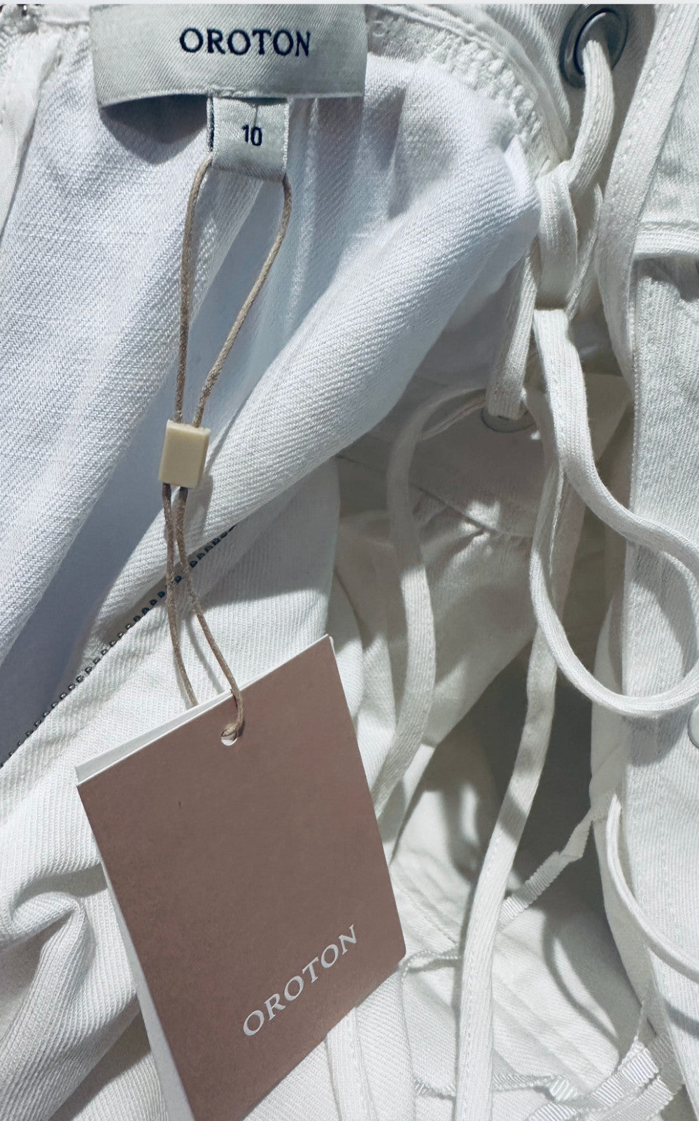 OROTON Eyelet Cotton Twill Halter dress AU10 US6 Maxi lace up eyelets White BNWT