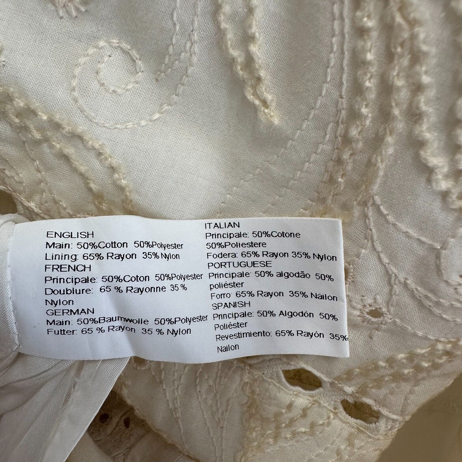 WINONA Cream dress with natural embroidery Size AU8 US4 Cotton long sleeve