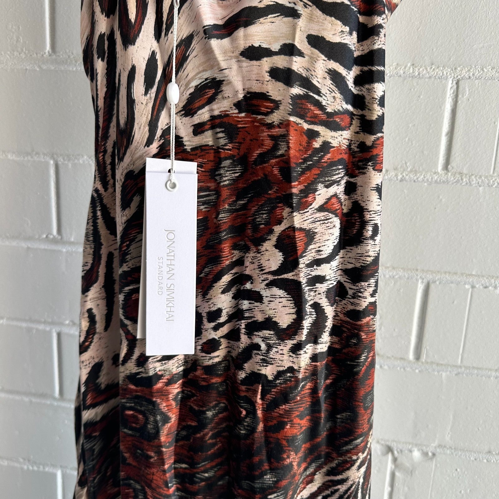 JONATHAN SIMKHAI Leopard Print Cut out slip Midi dress Size M Silk blend BNWT