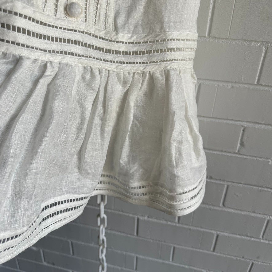 ZIMMERMANN Jude Belted Midi Skirt Sz 2 Ivory Linen Raffia belt