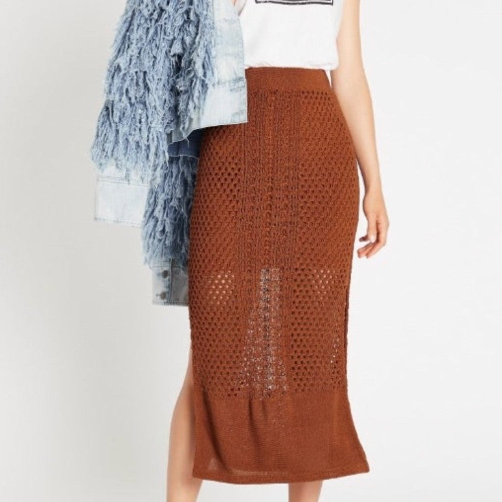 SASS & BIDE "Dig it" Crochet Knit Top & Midi Skirt SET- Tabacco XXS BNWT
