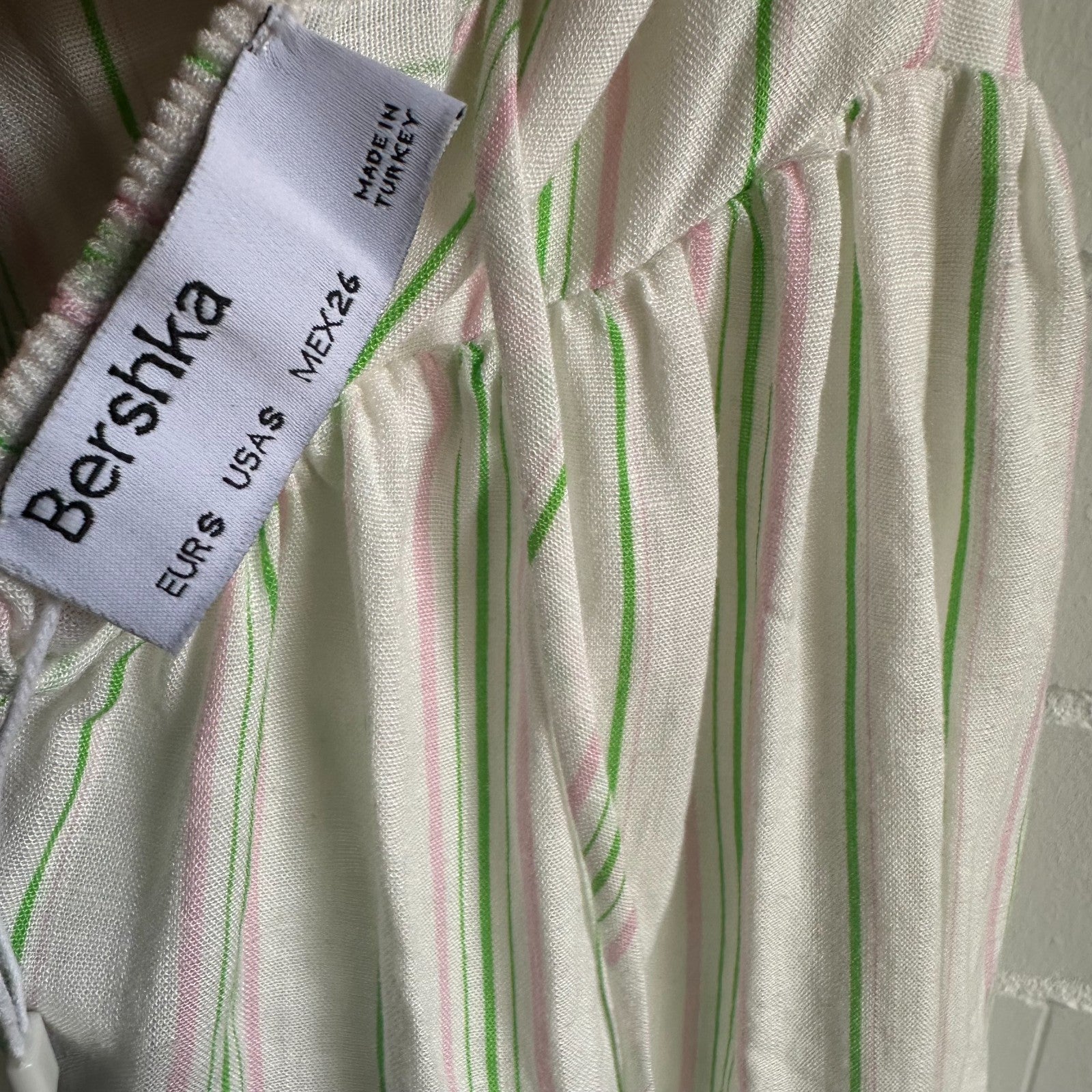 BERSHKA Stripe sundress Size S AU8 US4 Viscose Linen strappy cut out flirty