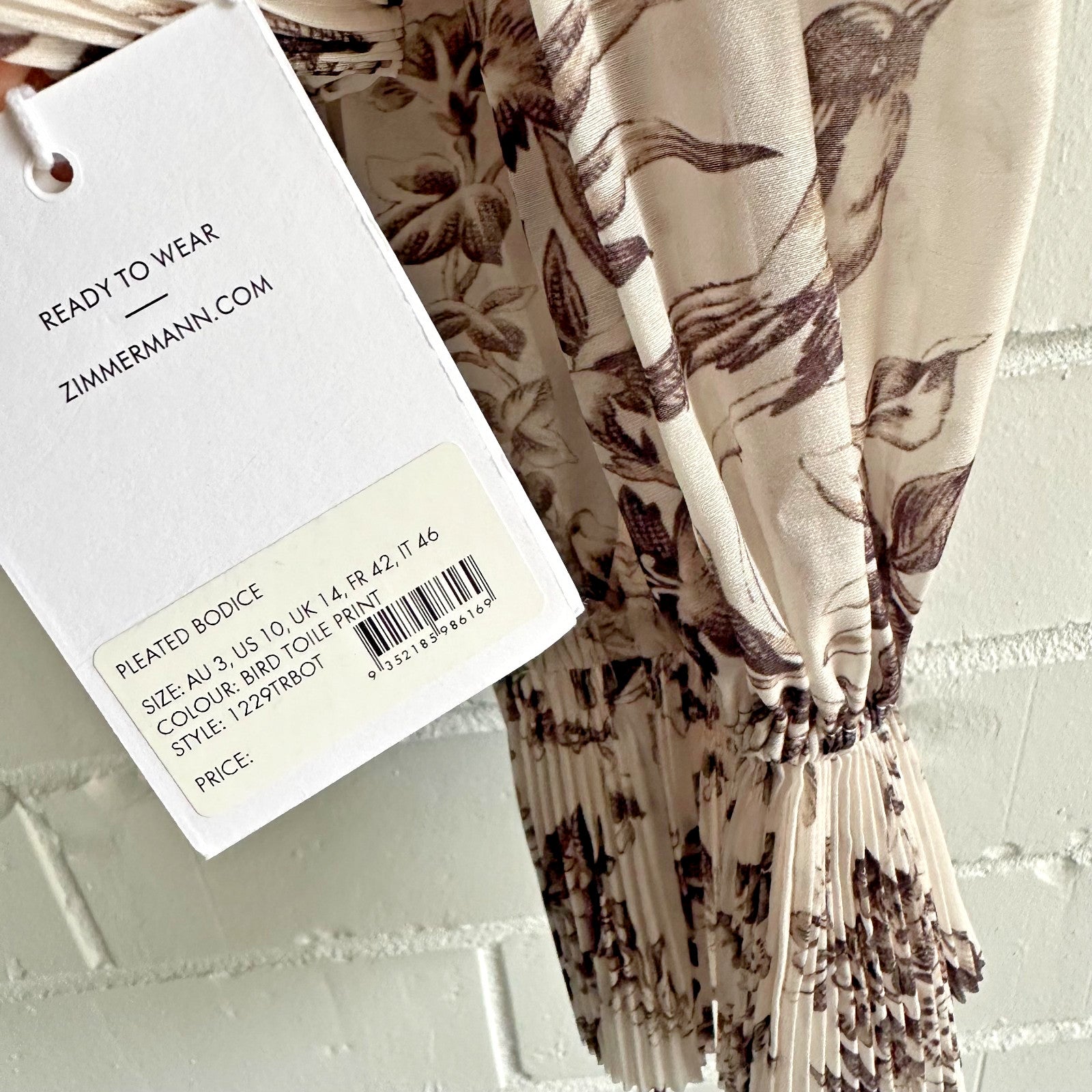 ZIMMERMANN Bird Toile Pleated Set Size 3 AU12 US 10 Crop Top + Midi Skirt BNWT
