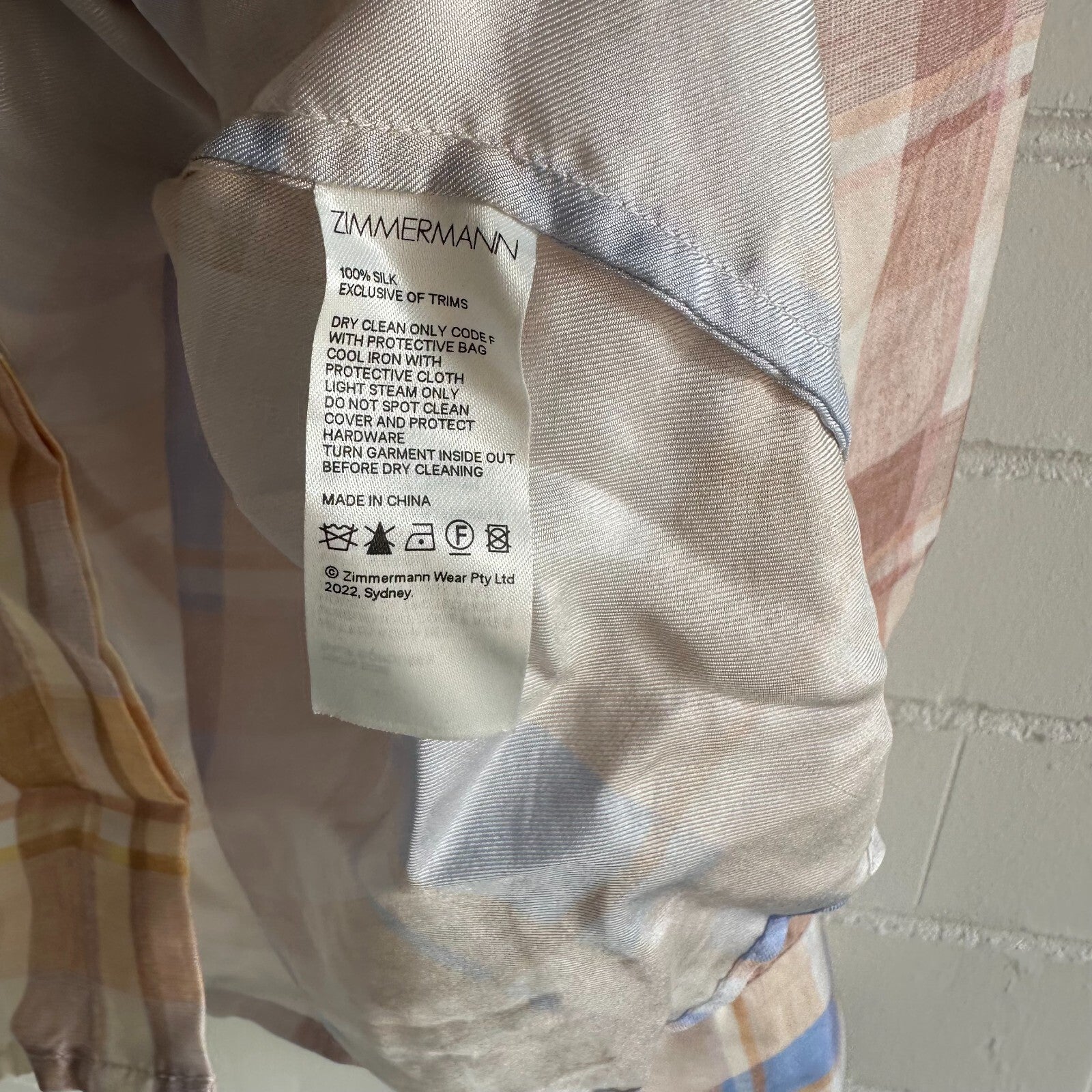 ZIMMERMANN Dancer  Shirt  + Wide leg Pant Size 3 AU14 US10 Colourful Check Silk