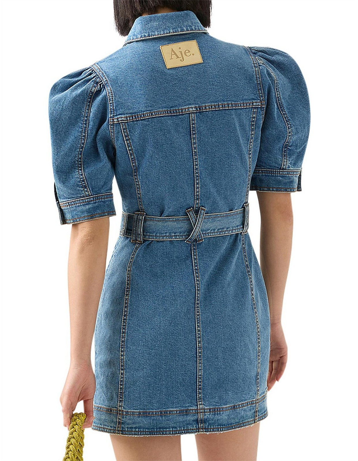 AJE Adriana Puff Sleeve Denim Mini Shirt Dress AU8 90's Blue