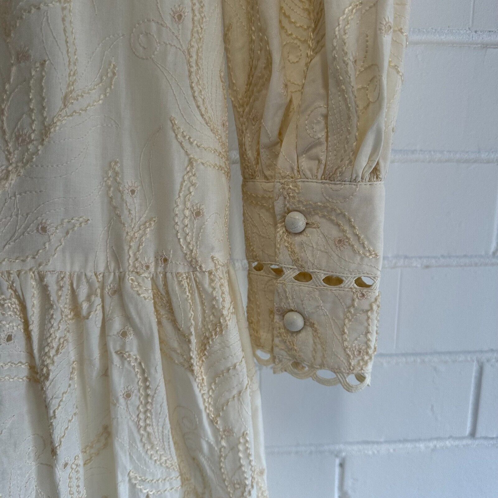 WINONA Cream dress with natural embroidery Size AU8 US4 Cotton long sleeve