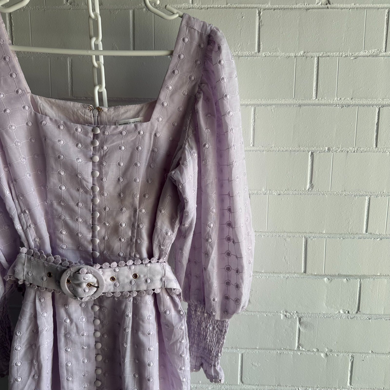 SABO  Belted Larose Mini Dress Size L AU12 US8 Lilac ¾ Sleeve