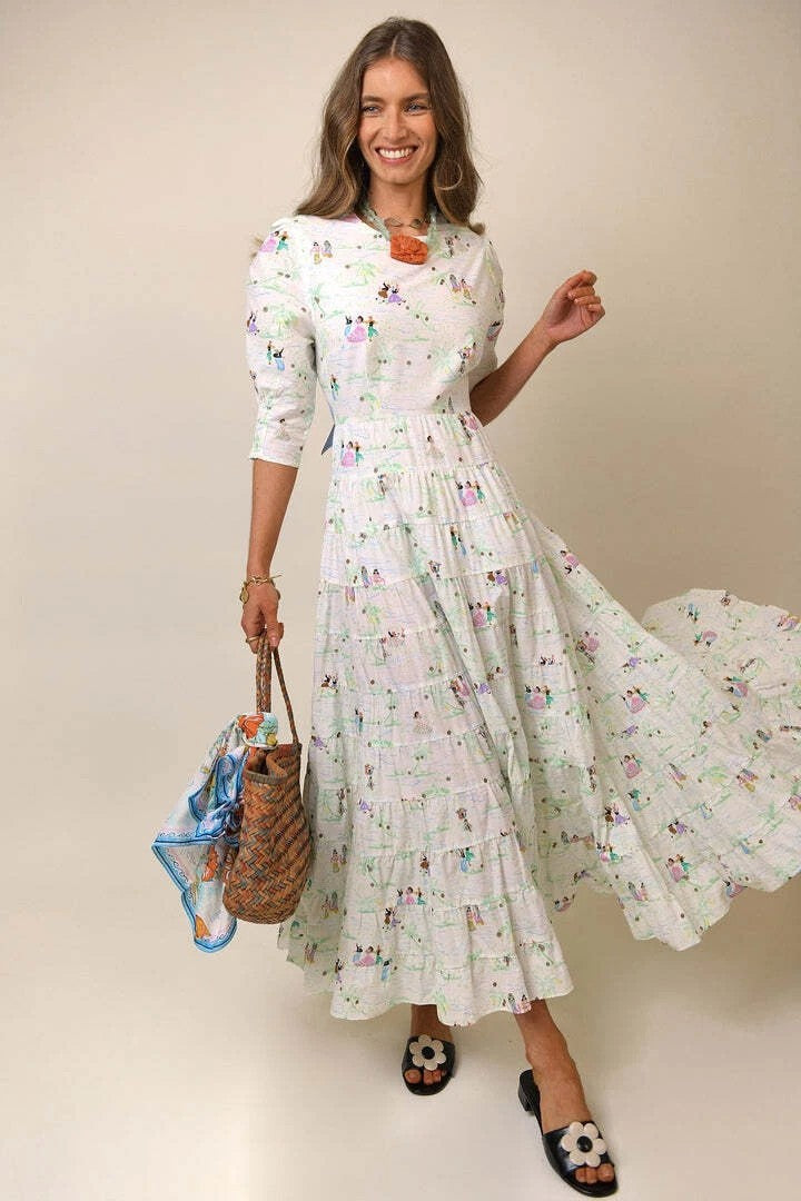 RIXO X LIBERTY Mallorca Dance Motif Agyness Cutout Maxi Dress XS AU8 Vacation