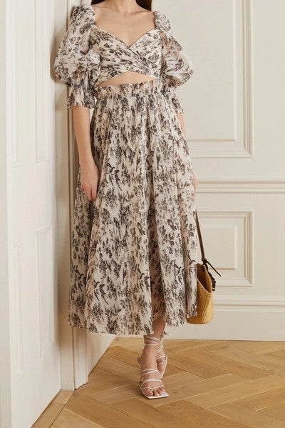 ZIMMERMANN Bird Toile Pleated Set Size 3 AU12 US 10 Crop Top + Midi Skirt BNWT