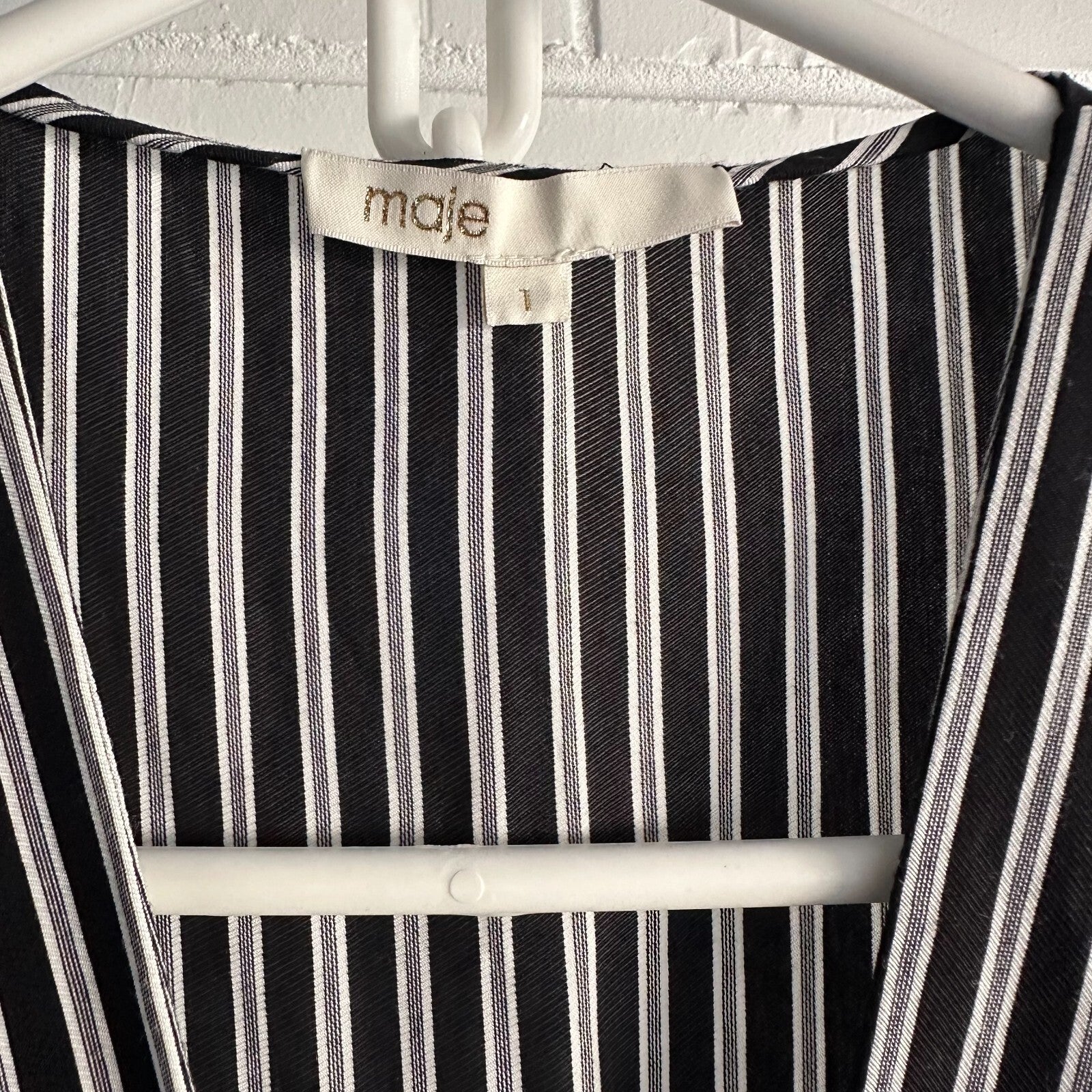 MAJE Rava Diagonal Striped Twill Midi Dress AU8 US4 Monochrome Zip