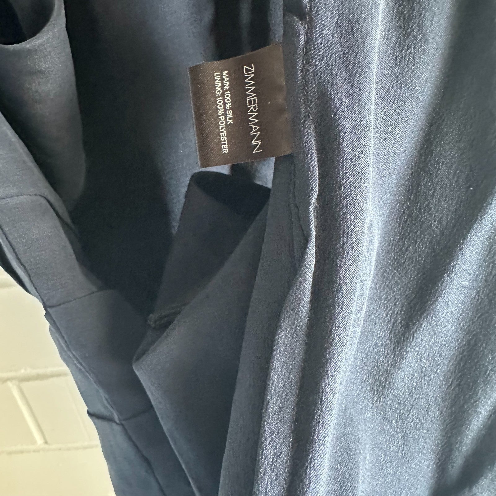 ZIMMERMANN Silk Ray Short Dress Size 2 AU12 Navy Tuck detail Halter neck