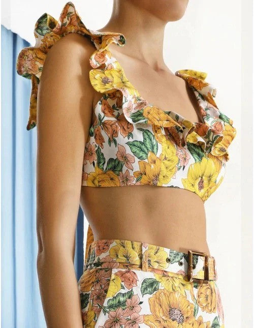 ZIMMERMANN Poppy Frill Sunshine Floral Set Size1 AU8-10  Top + Pant