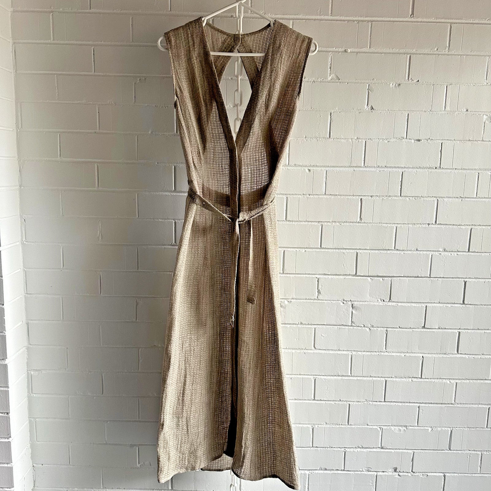 LE KASHA Matruh Open- Back Linen-Gauze midi Dress Size SmallAU8 US4 Organic Flax