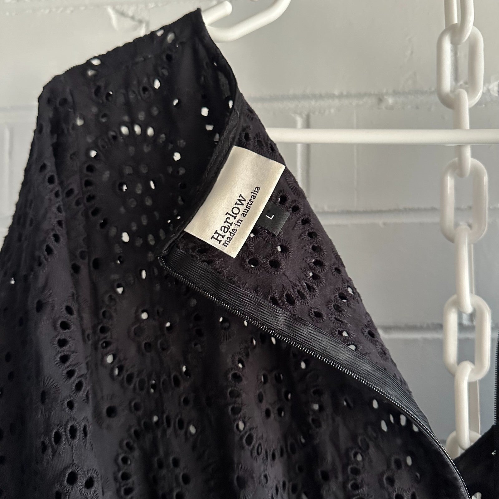 HARLOW Cotton Broderie Anglaise Black Maxi dress Size L PLUS Elastic waist Boho