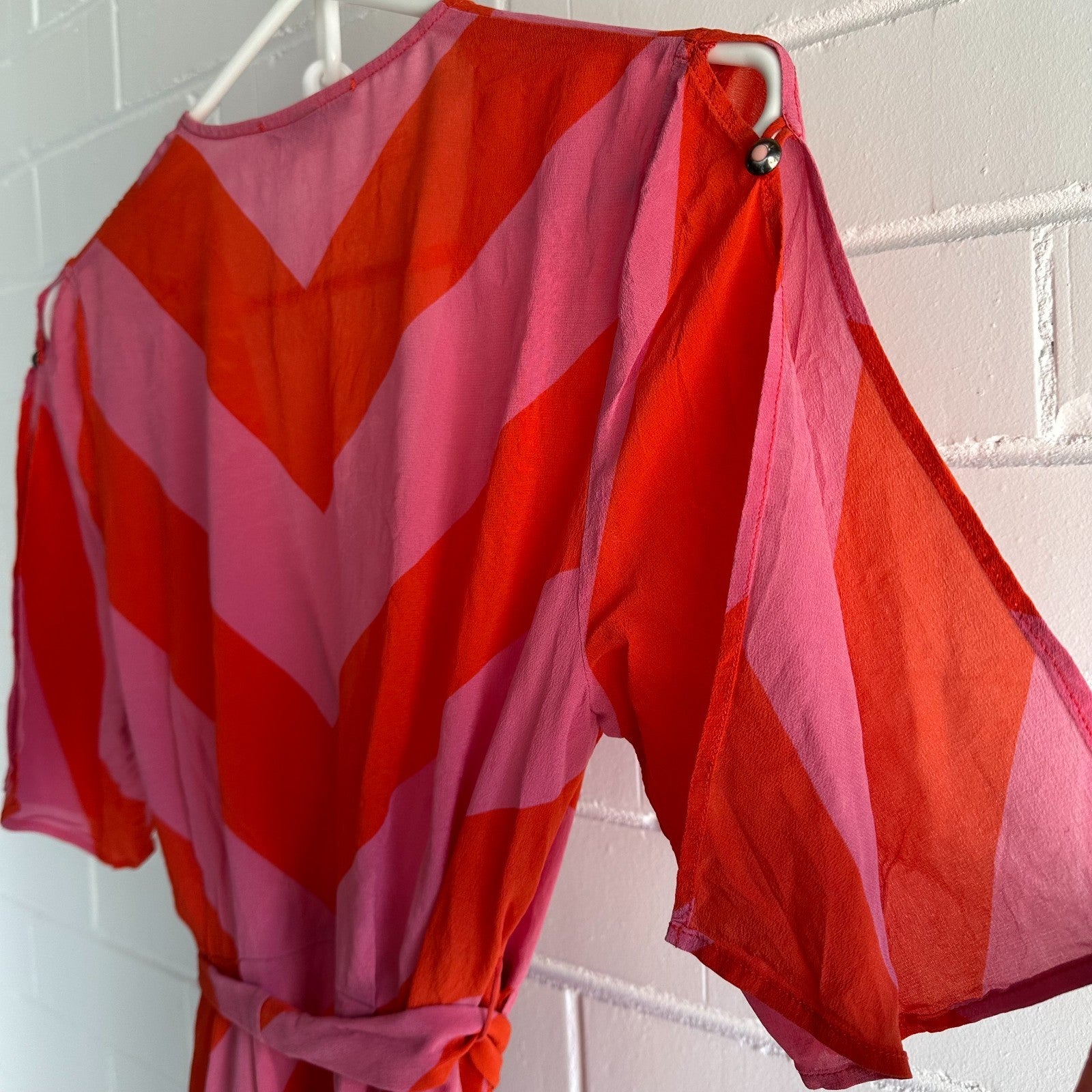 KATE SYLVESTER Keiko Silk Wrap midi dress XS AU6 Chevron Pink/Orange