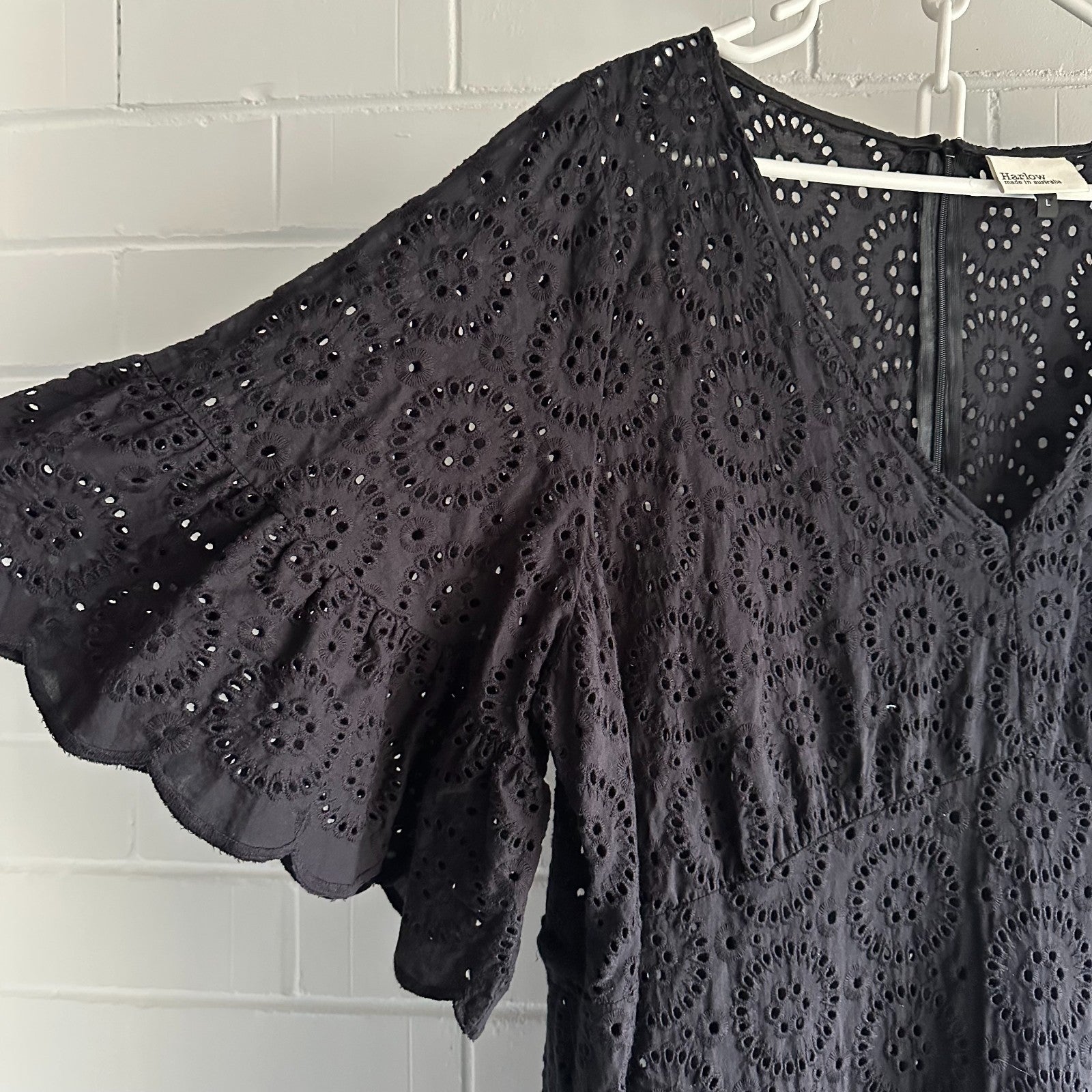 HARLOW Cotton Broderie Anglaise Black Maxi dress Size L PLUS Elastic waist Boho