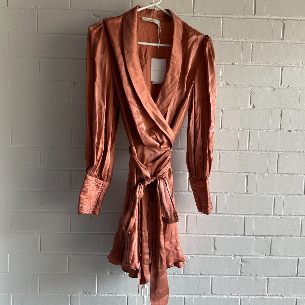 ZIMMERMANN Silk Wrap Mini Dress | Dusty Pink | Size 3 (AU 14) | BNWT