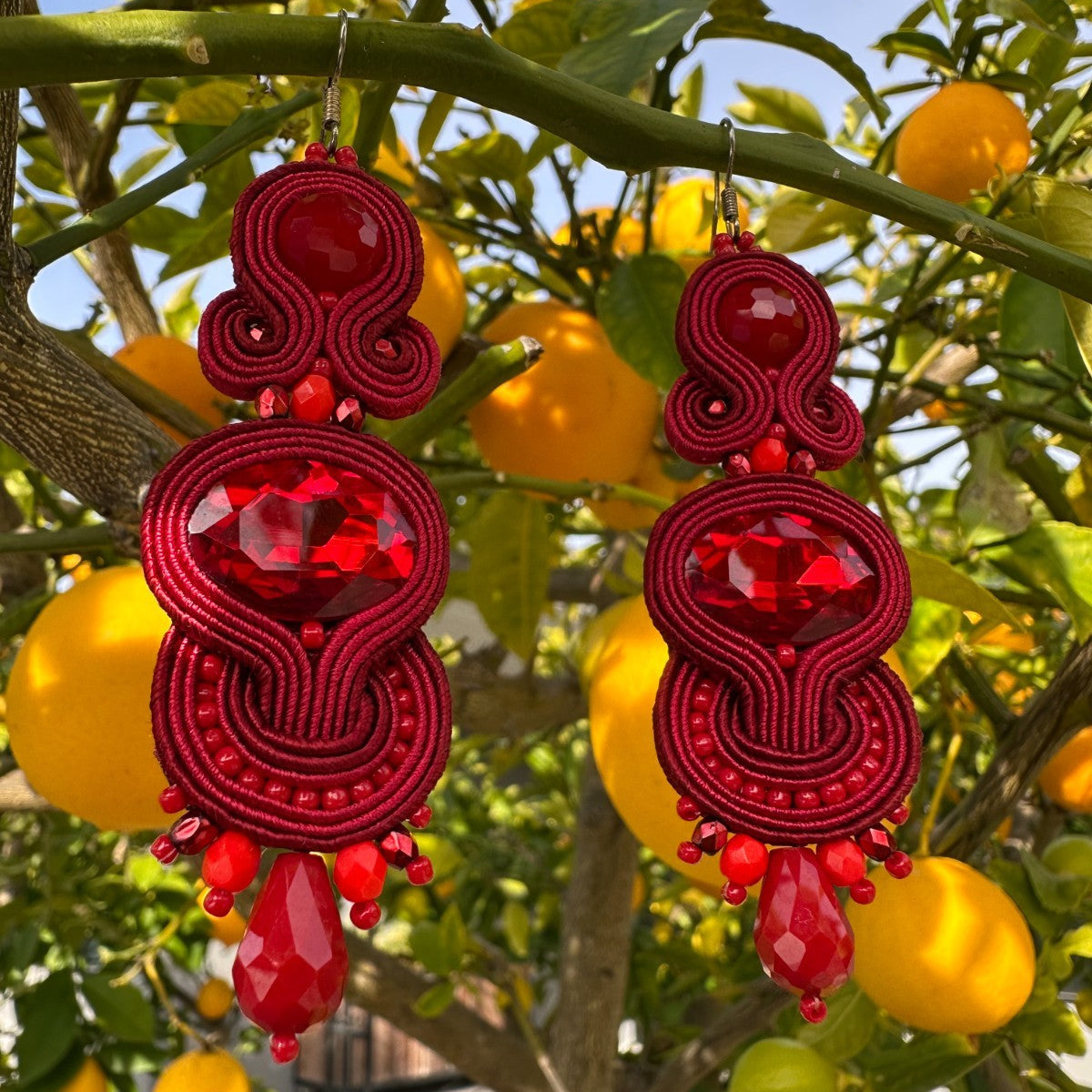 ADITYA DESIGN Red Statement Earrings handmade Soutache Jewelry Fashion