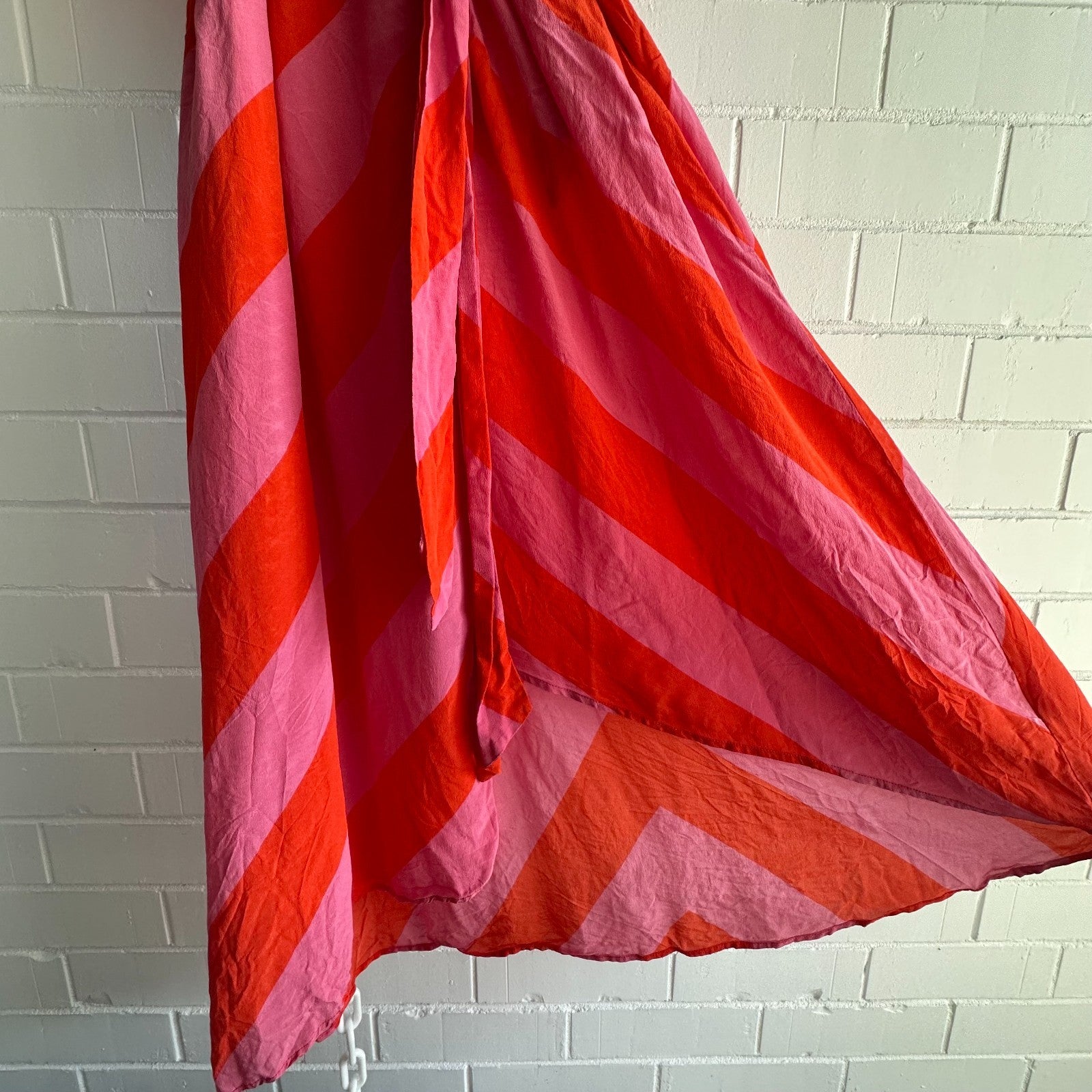 KATE SYLVESTER Keiko Silk Wrap midi dress XS AU6 Chevron Pink/Orange