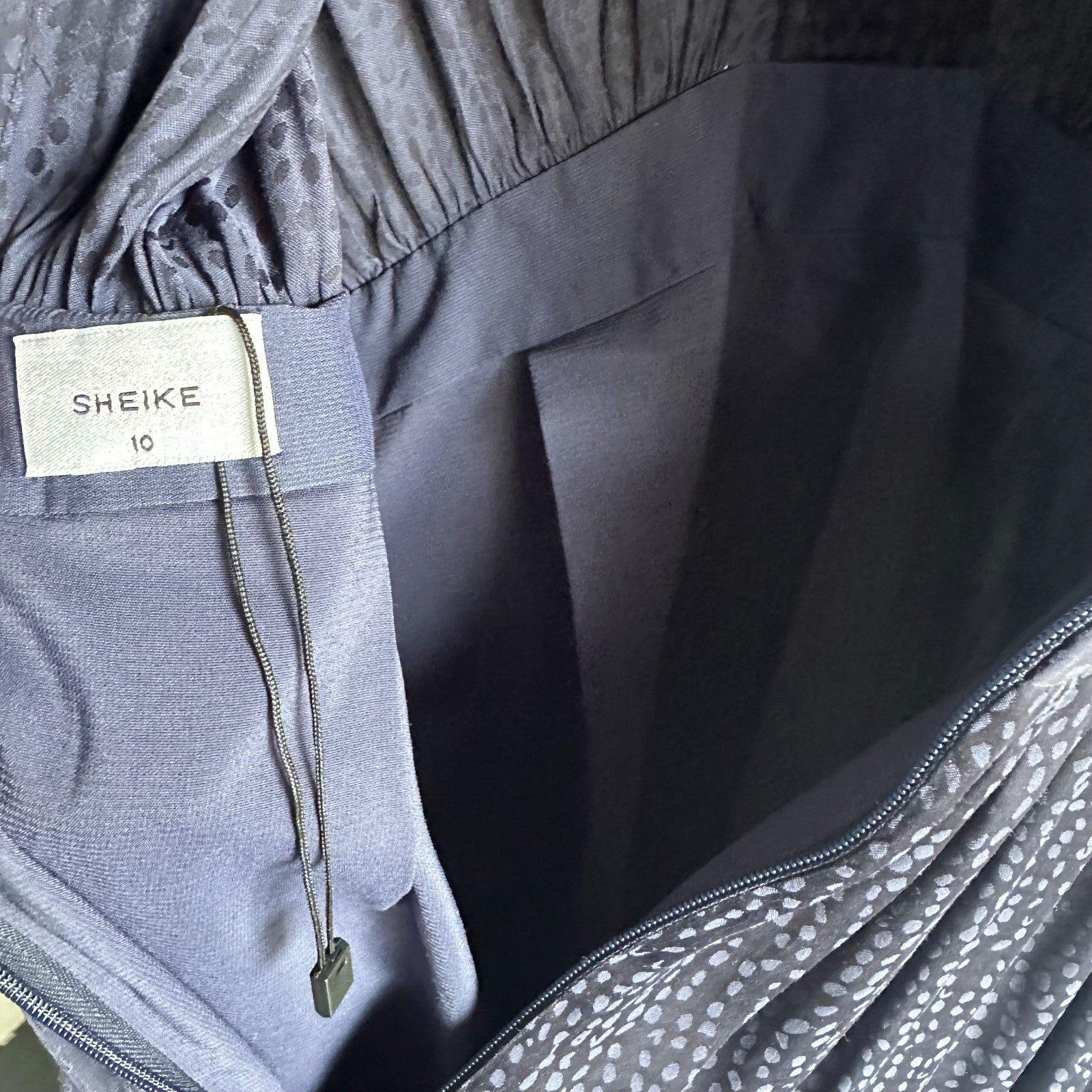 SHEIKE Liberty Navy Midi Tea Dress AU10 Dot Jacquard