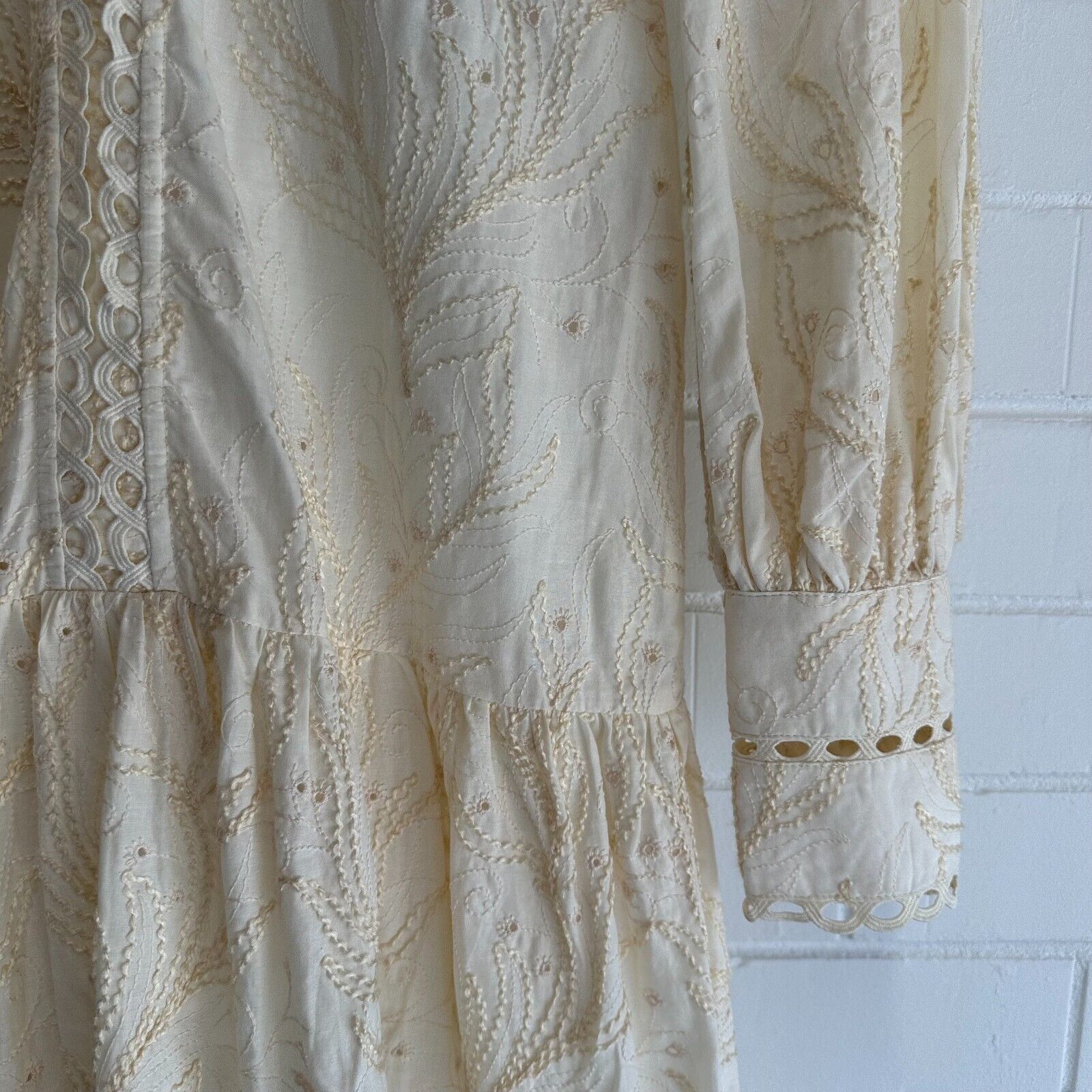 WINONA Cream dress with natural embroidery Size AU8 US4 Cotton long sleeve