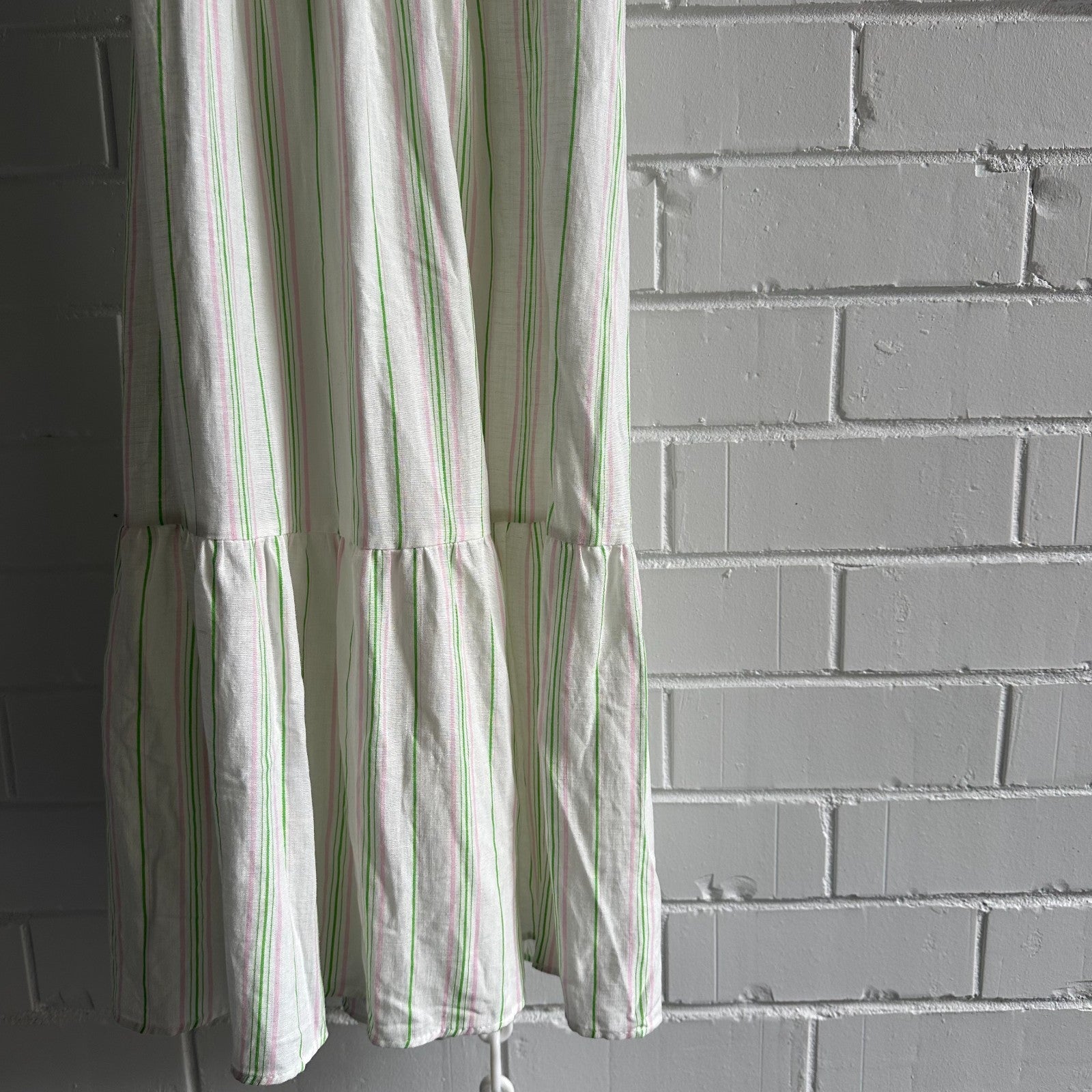 BERSHKA Stripe sundress Size S AU8 US4 Viscose Linen strappy cut out flirty