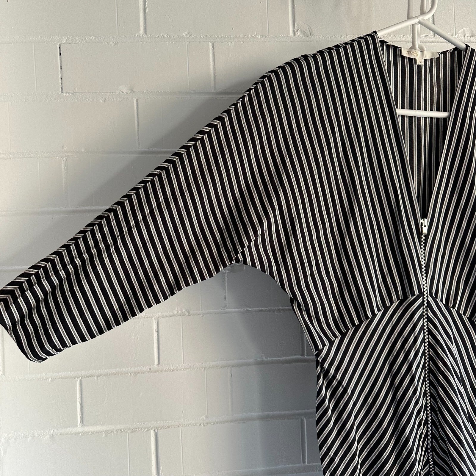 MAJE Rava Diagonal Striped Twill Midi Dress AU8 US4 Monochrome Zip