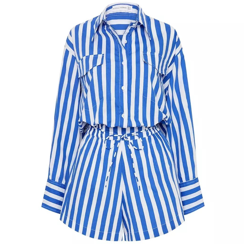 ANTHROPOLOGIE X FAITHFULL THE BRAND Isole Playsuit Size AU8 Cotton Stripe