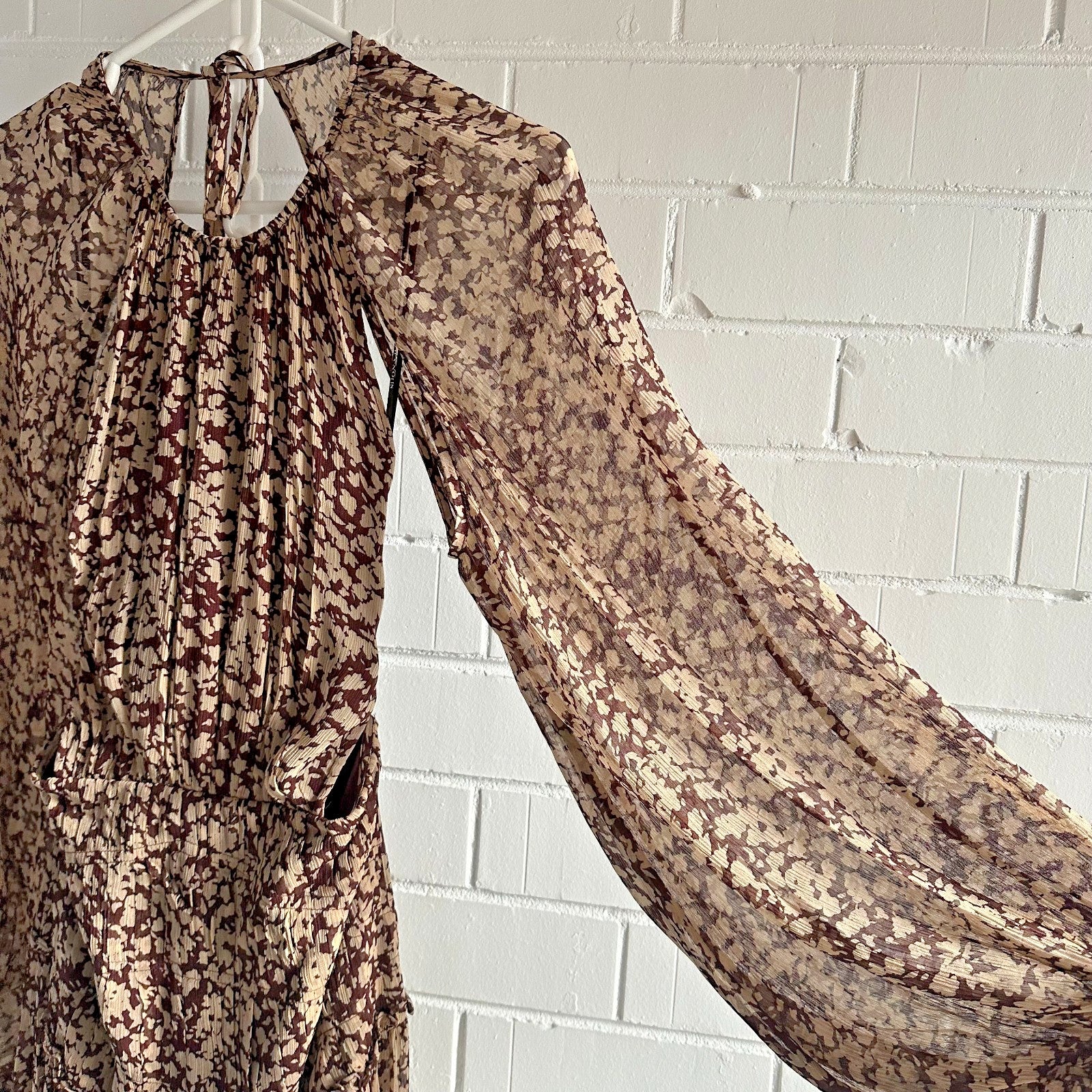 SHONA JOY Valeria cut out Maxi dress AU12 US8 Chocolate Ditzy Boho BNWT