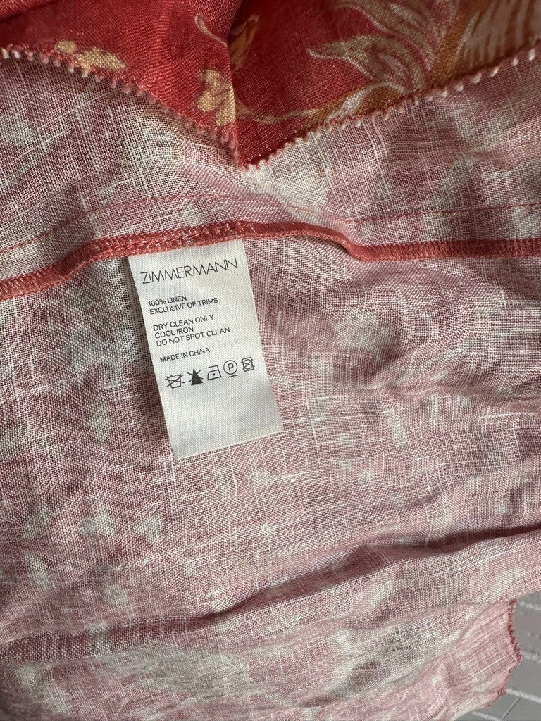 ZIMMERMANN Veneto strapless printed linen midi dress Sz 3 AU12