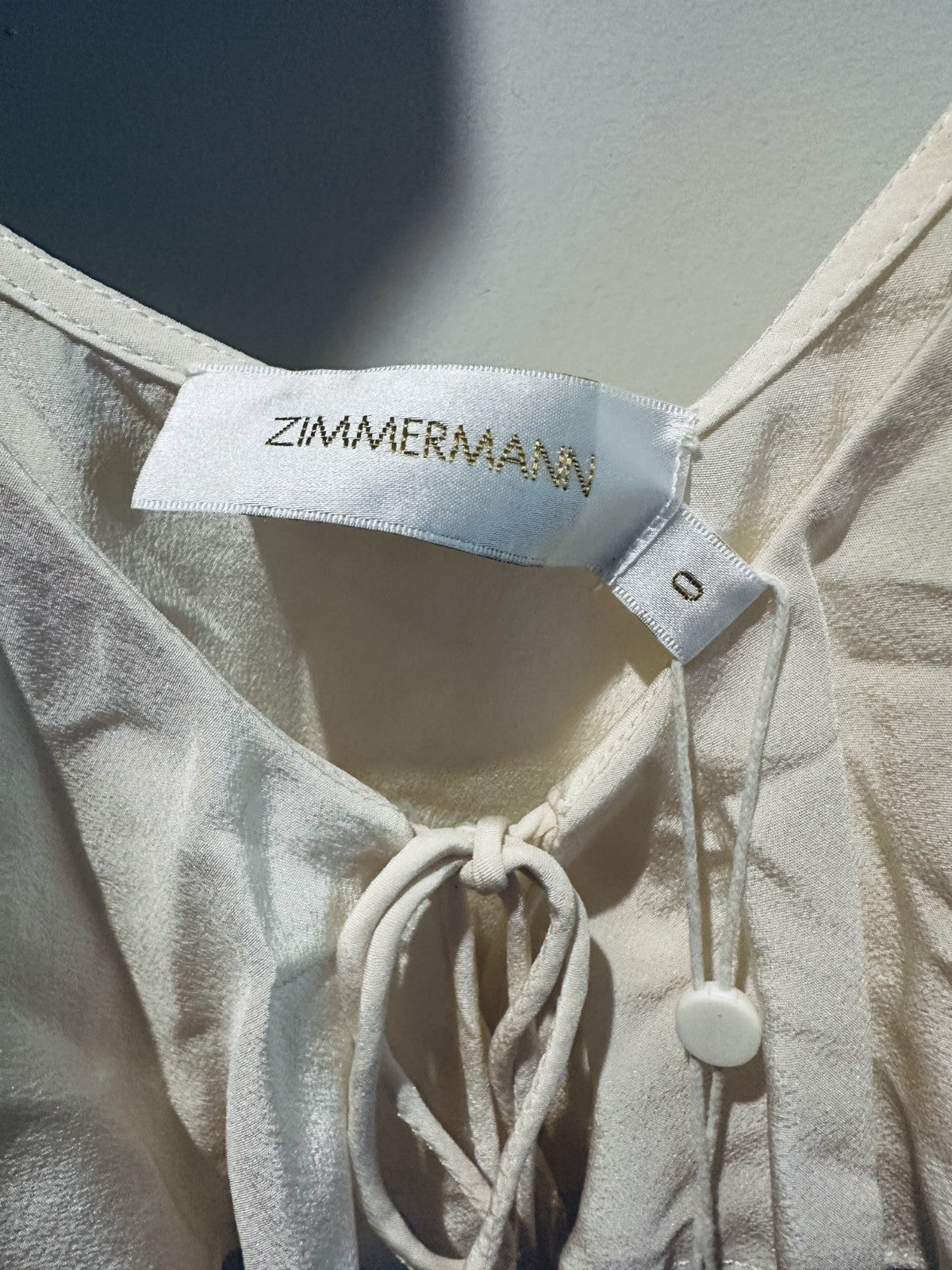 ZIMMERMANN Flounce Neck Cami AU 0, UK8 Pearl Ivory Silk BNWT