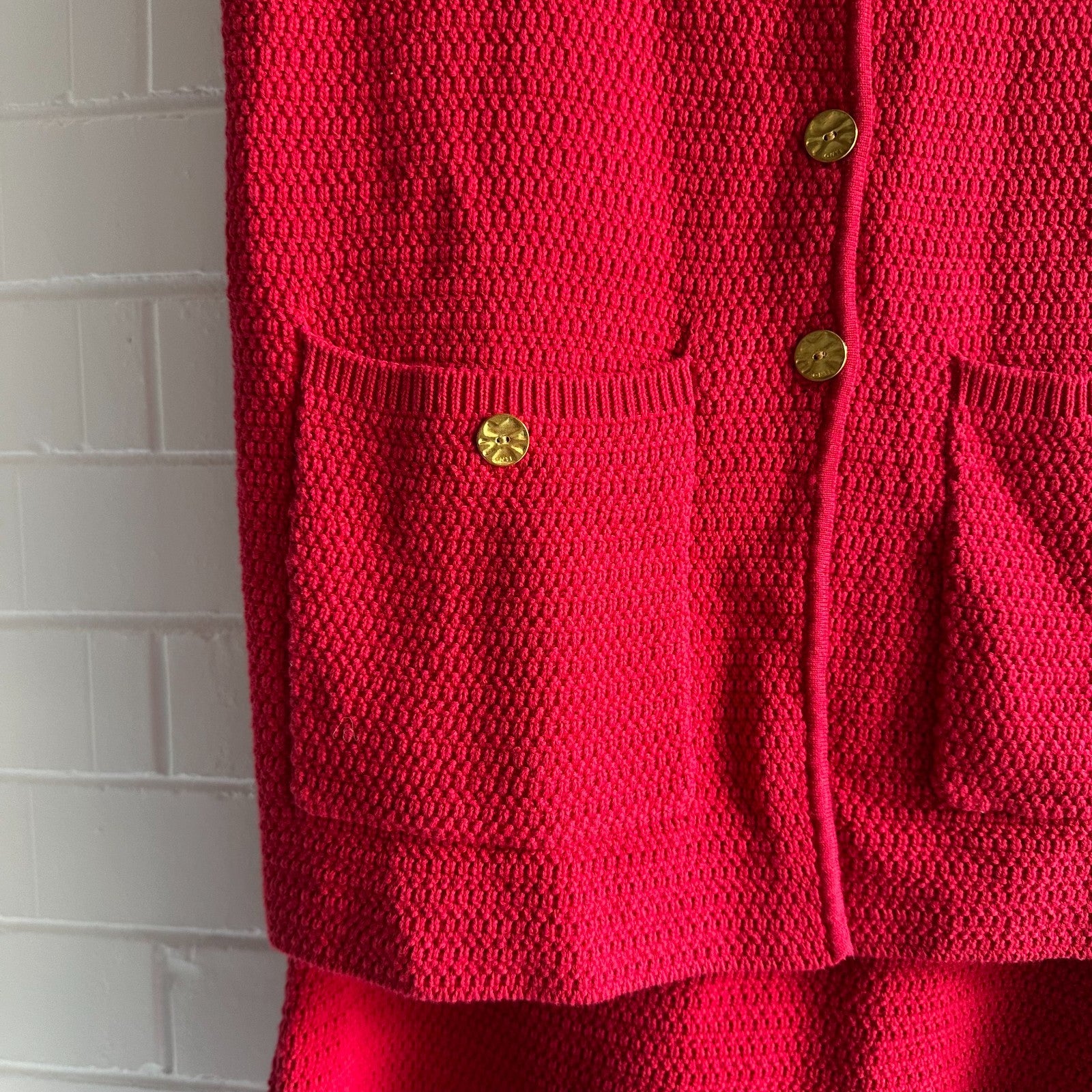 ONTE Helena Gilet & Mini Skirt knit SET Size S Red AU8 US4 Cotton Gold hardware