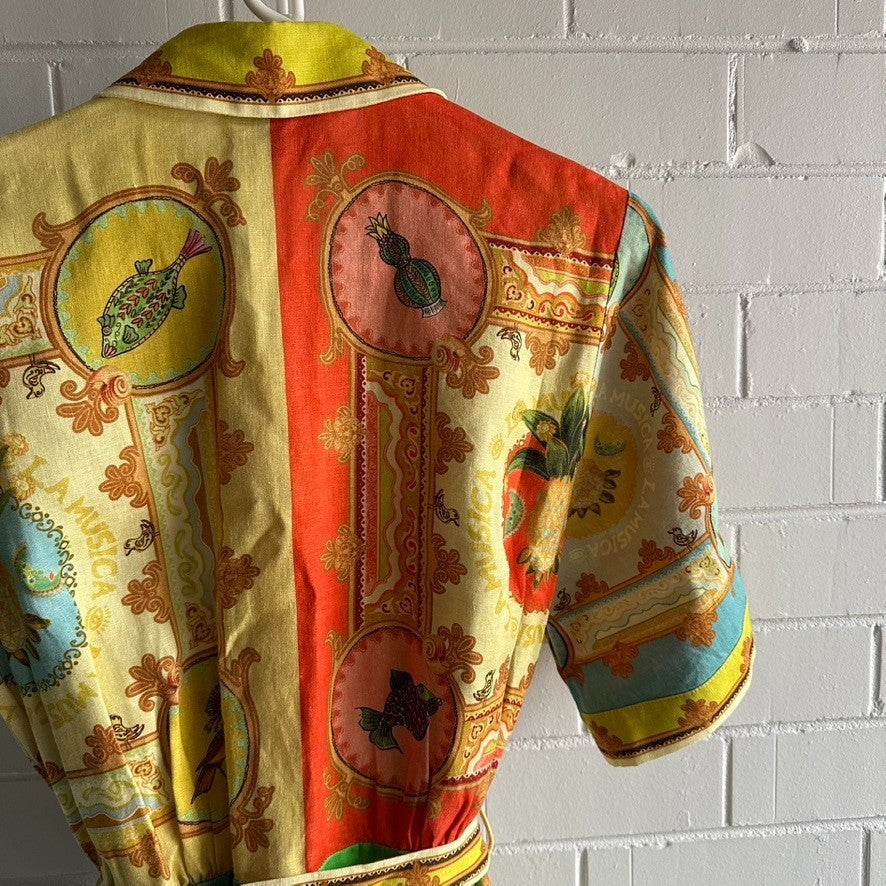 ALEMAIS La Musica Mini Shirt Dress Size AU10 Resort Sleeved