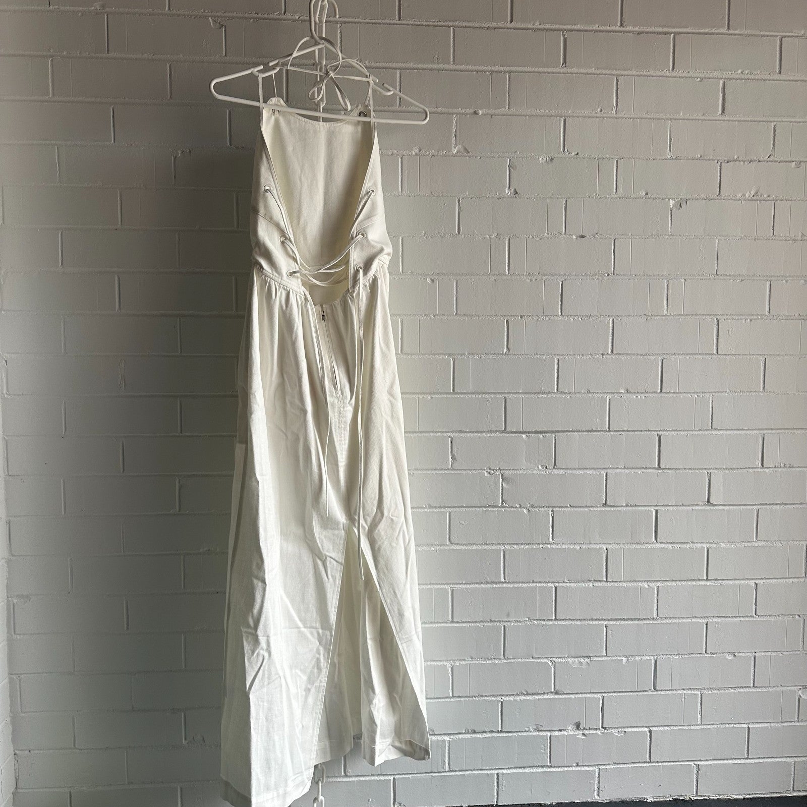 OROTON Eyelet Cotton Twill Halter dress AU10 US6 Maxi lace up eyelets White BNWT