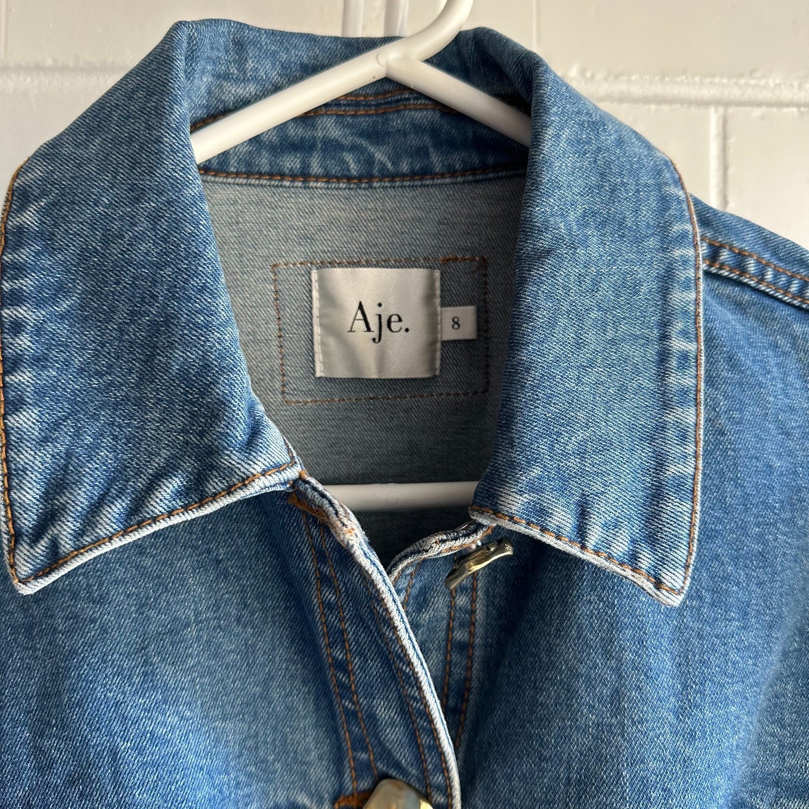 AJE Adriana Puff Sleeve Denim Mini Shirt Dress AU8 90's Blue