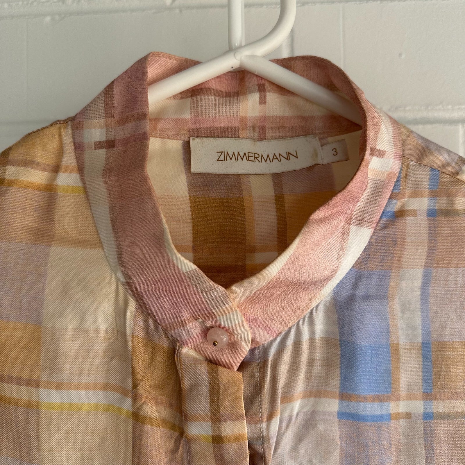 ZIMMERMANN Dancer  Shirt  + Wide leg Pant Size 3 AU14 US10 Colourful Check Silk