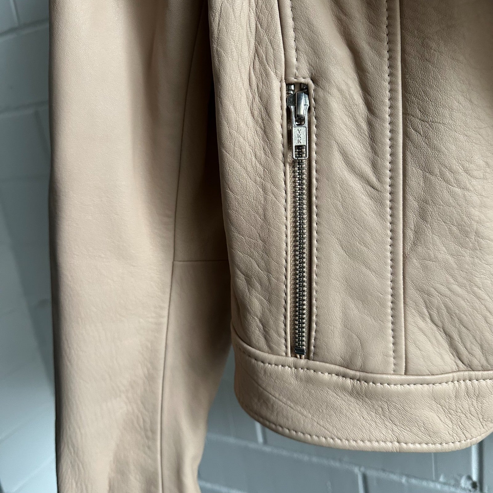 KOOKAI Rush Eggshell Pink Genuine Leather Size S Pretty Biker Zip Long Sleeve