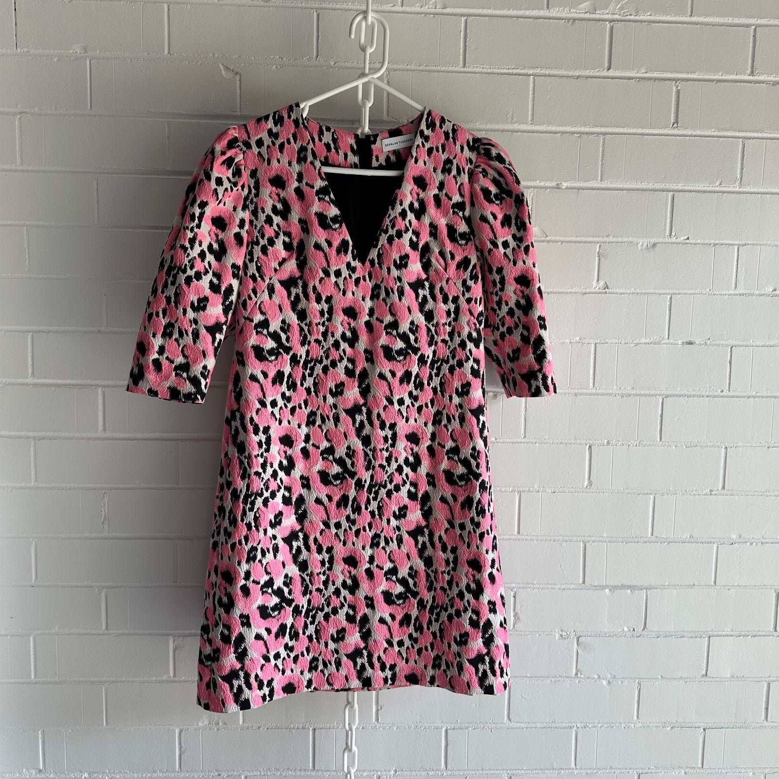 SCANLAN THEODORE Leopard Brocade Mini Shift Dress Size AU8 US4 Short sleeve Part