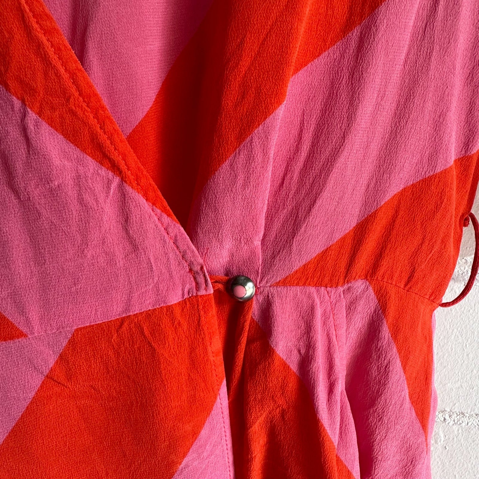 KATE SYLVESTER Keiko Silk Wrap midi dress XS AU6 Chevron Pink/Orange