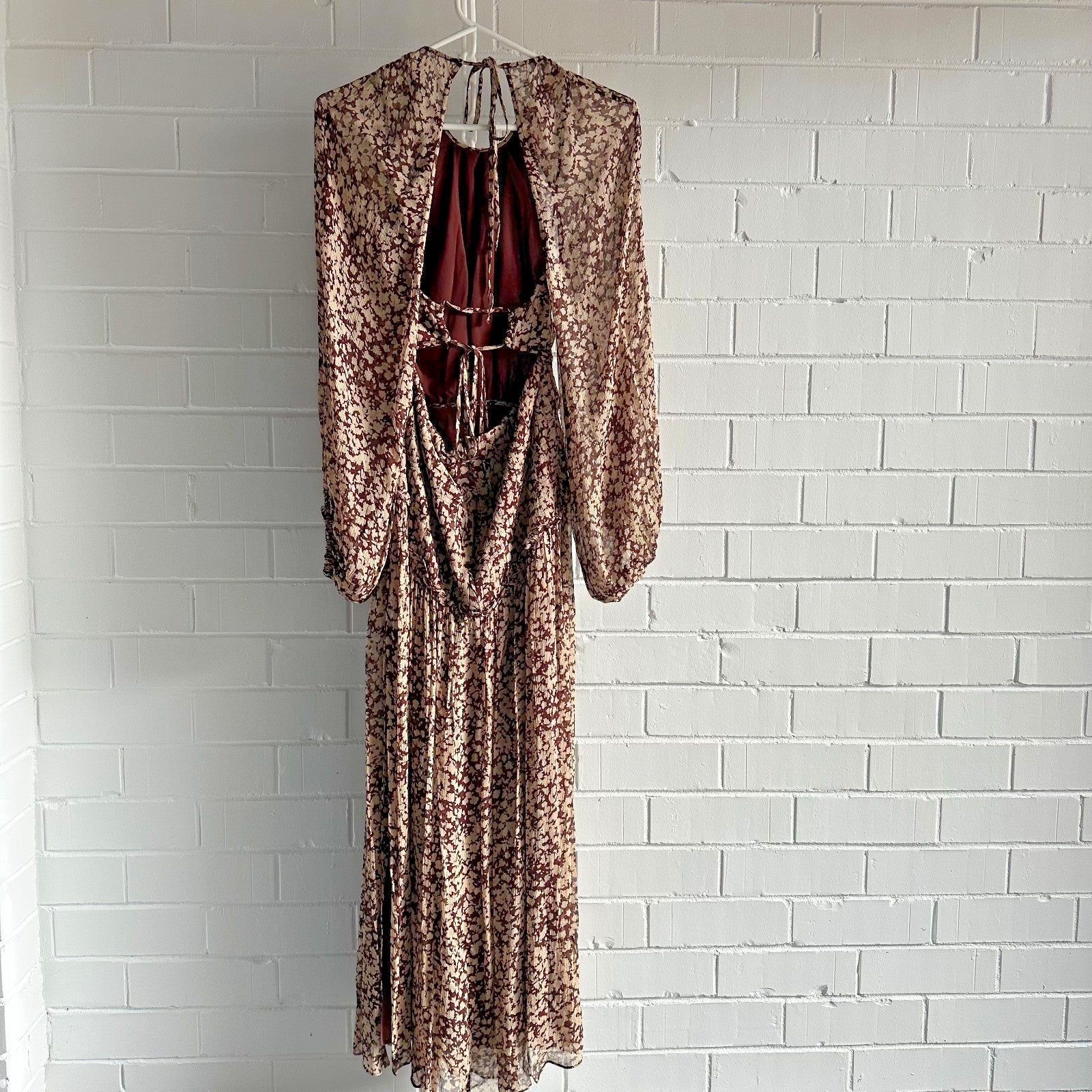 SHONA JOY Valeria cut out Maxi dress AU12 US8 Chocolate Ditzy Boho BNWT