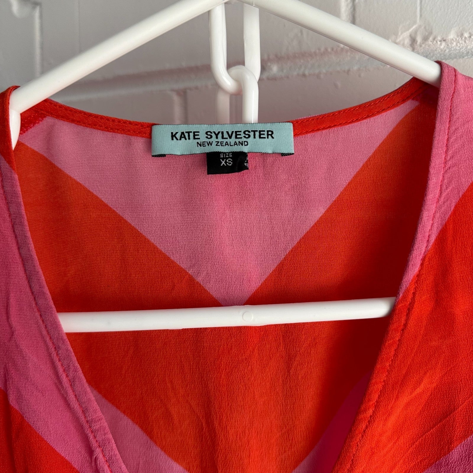 KATE SYLVESTER Keiko Silk Wrap midi dress XS AU6 Chevron Pink/Orange