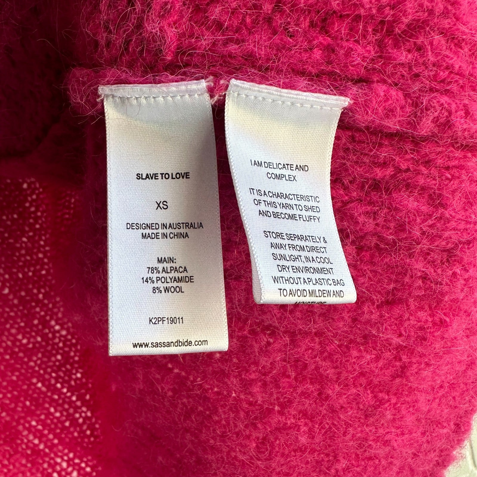 SASS & BIDE The Revolution Longline Cardigan Size XS AU6-8 Hotpink Alpaca