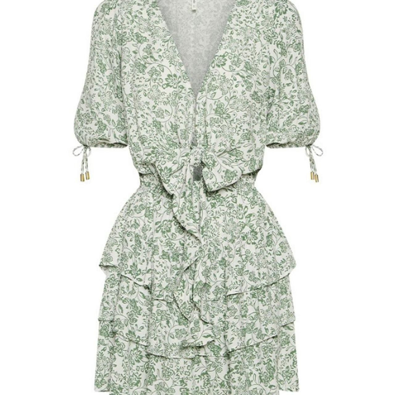 KIVARI Valley Floral Mini Dress Size AU14 US10 Viscose Tiered, Flutter Sleeves