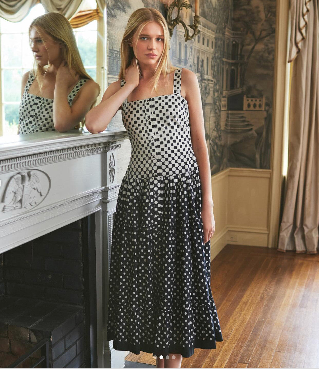 CARA CARA NYC Margarita Midi Dress AU14 US10 Monochromatic Cotton Polka dot
