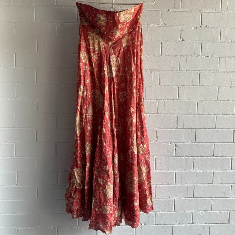 ZIMMERMANN Veneto strapless printed linen midi dress Sz 3 AU12