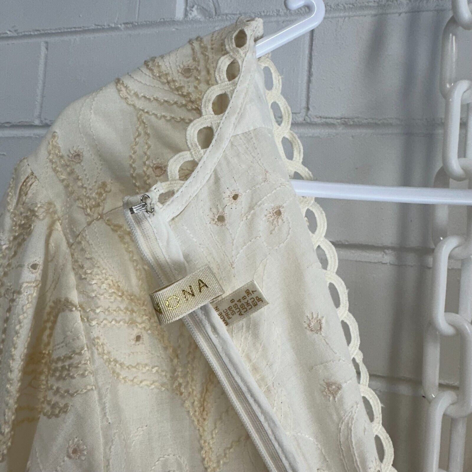 WINONA Cream dress with natural embroidery Size AU8 US4 Cotton long sleeve
