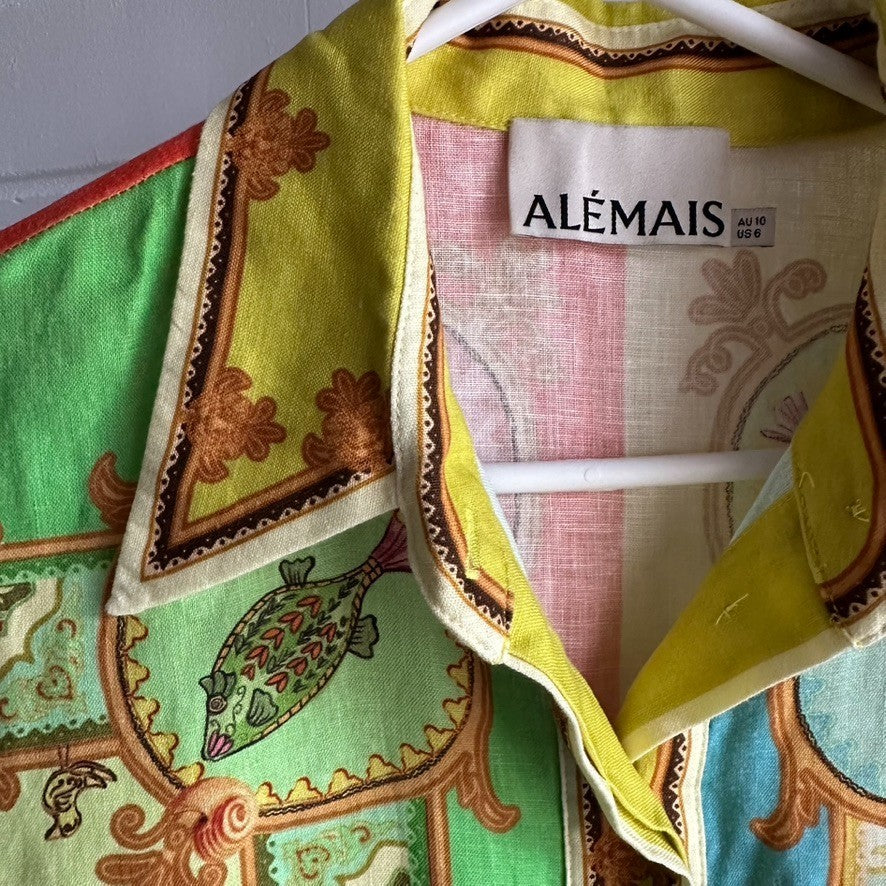 ALEMAIS La Musica Mini Shirt Dress Size AU10 Resort Sleeved