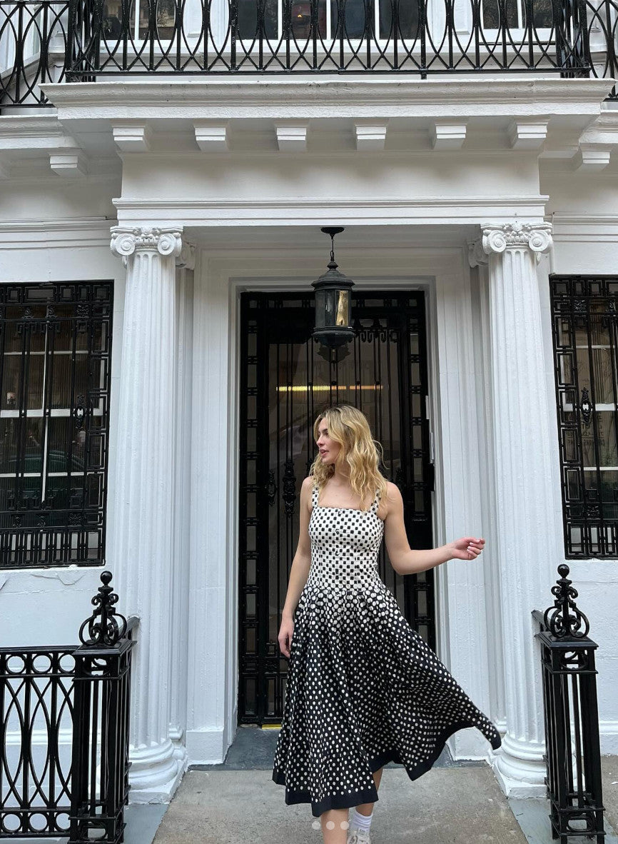 CARA CARA NYC Margarita Midi Dress AU14 US10 Monochromatic Cotton Polka dot