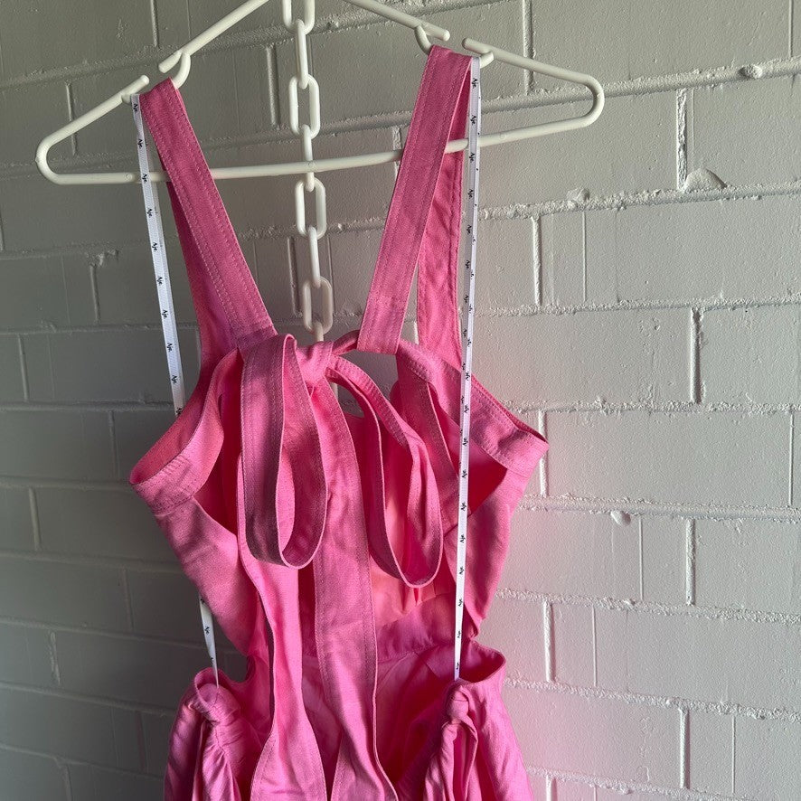 AJE Clara Tie Back Linen Blend Mini Dress AU16 Protea Pink